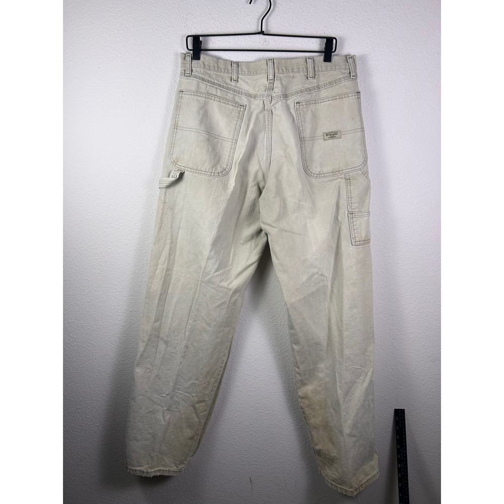 Wrangler Mens Carpenter Pants 34x34 Tan Stone Wash Workwear Distressed 94LSWTM